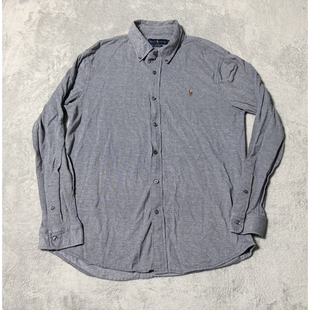 Ralph Lauren Mens XL Button Down Knit Oxford Shirt Blue White Long Sleeve Cotton